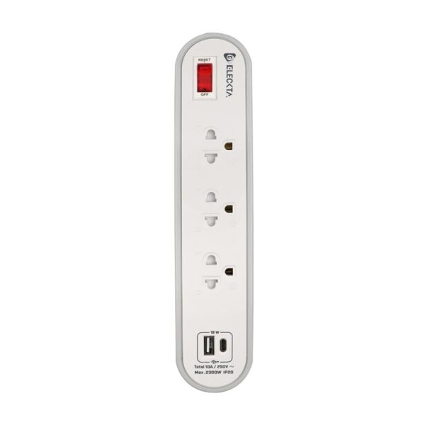รางปลั๊กไฟ 3 ช่อง 1 สวิตช์ 1 USB 1 TYPE-C ELECKTA ETC4156-3GY 3 ม. สีขาว/เทา